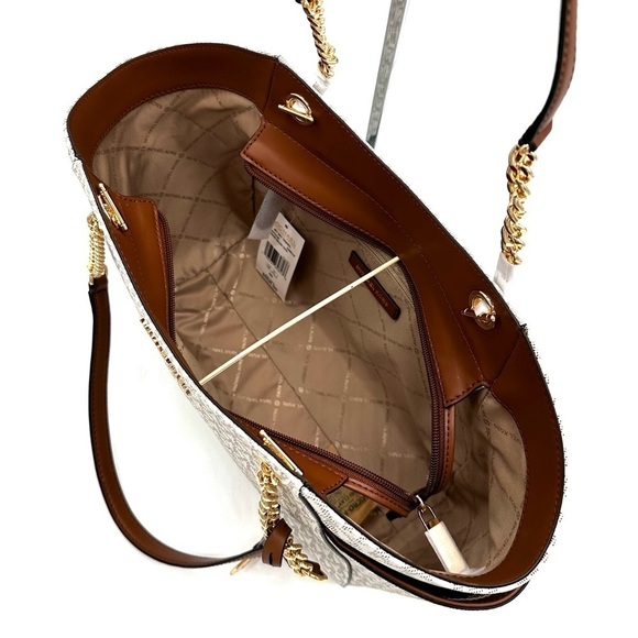 Michael Kors Large Jet Set Travel Chain Shoulder Bag Vanilla (NWT) - Picture 9 of 12